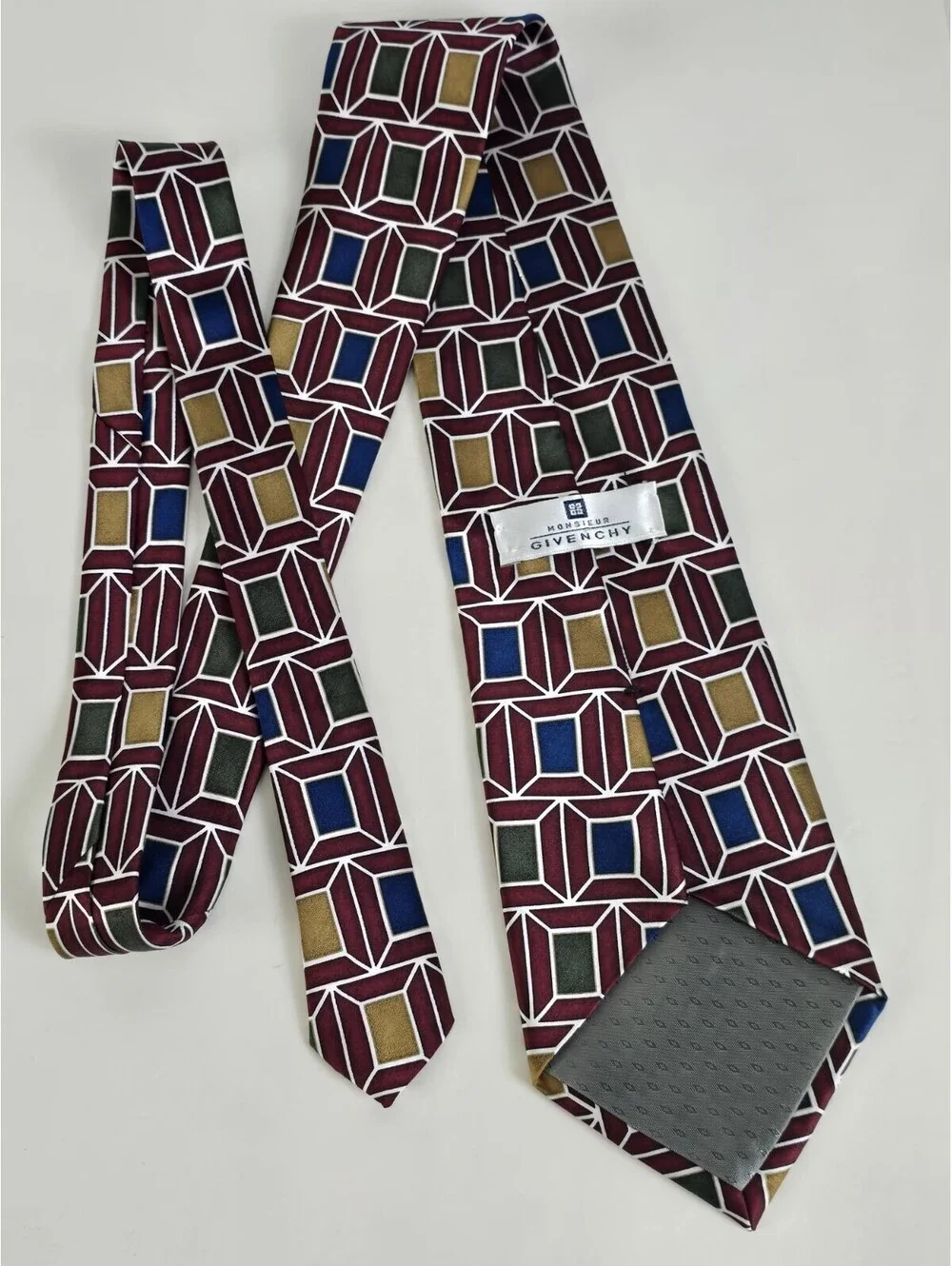 Vintage Givenchy Monsieur Necktie Red Blue Gold Green Abstract Designer USA